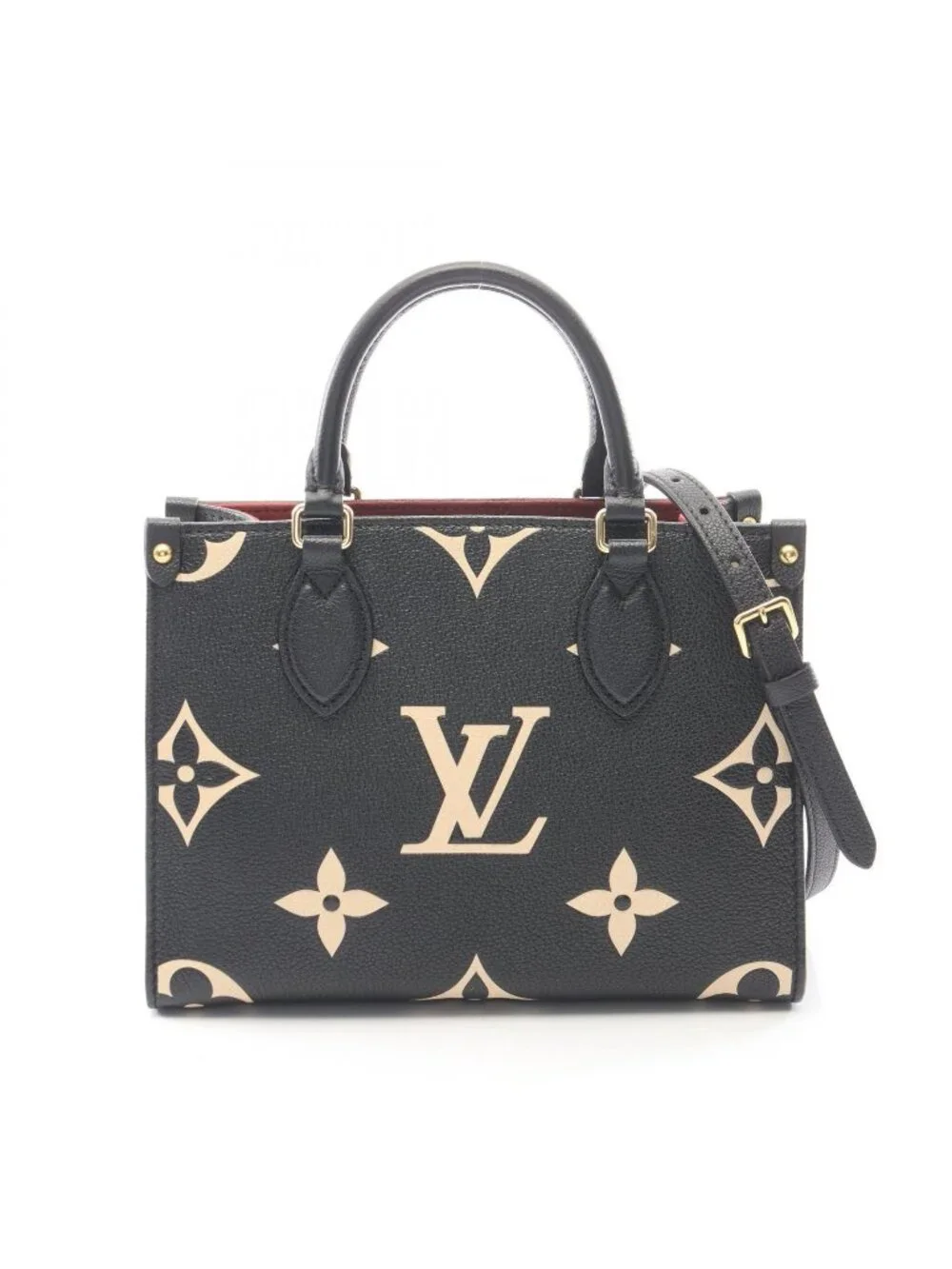 Louis Vuitton Handbag On The Go PM Bicolor 2-Way Black Beige Leather